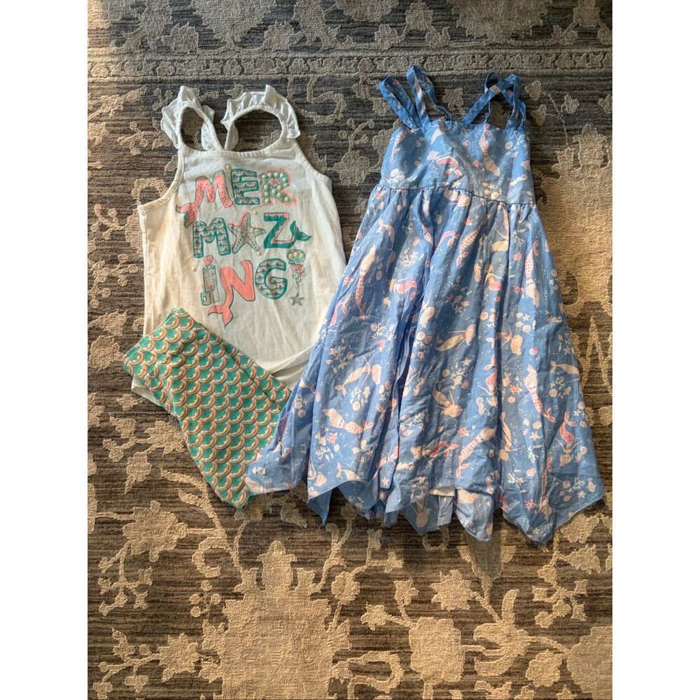 Tommy Bahama Girls Beach Mermaid Set and Sundress Size 7 Cotton Seashell